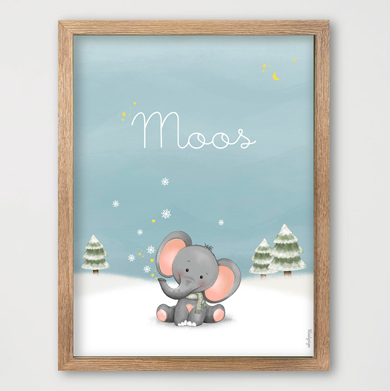 Poster • Winter Olifantje in de Sneeuw – Moos