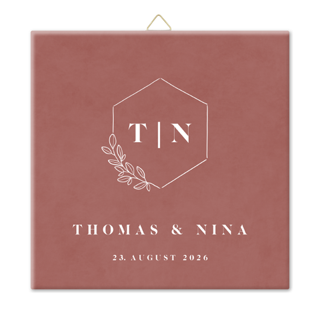 Keramiek tegeltje in bruinroze velvet-look met takje