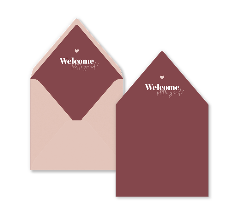 Rode envelop inlay met typografie en hartje voor 14 x 14 cm envelop