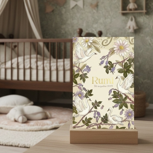 Geboortekaartje meisje bloemen zwanen