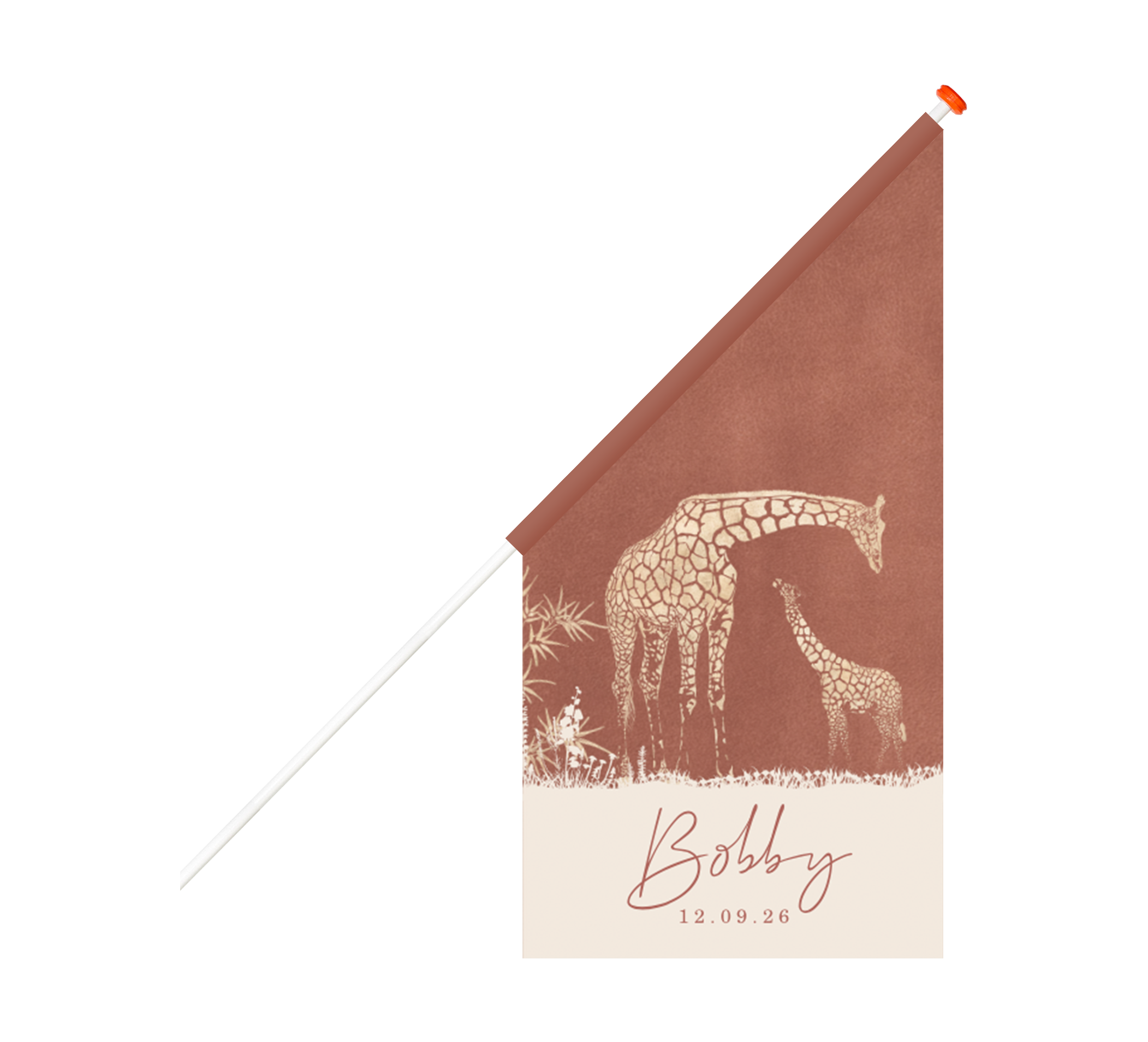 Geboortevlag roestkleur velvet-look met giraffen