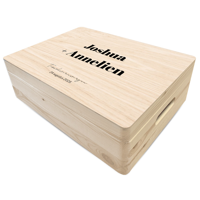 Memory box bruiloft met basic typografisch design