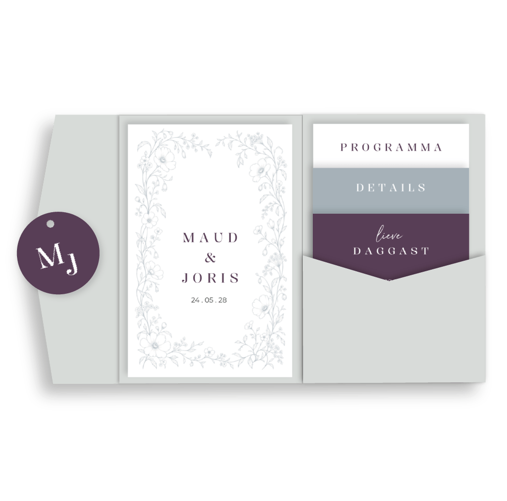 Klassieke pocketfold trouwkaart | Vintage bloemen