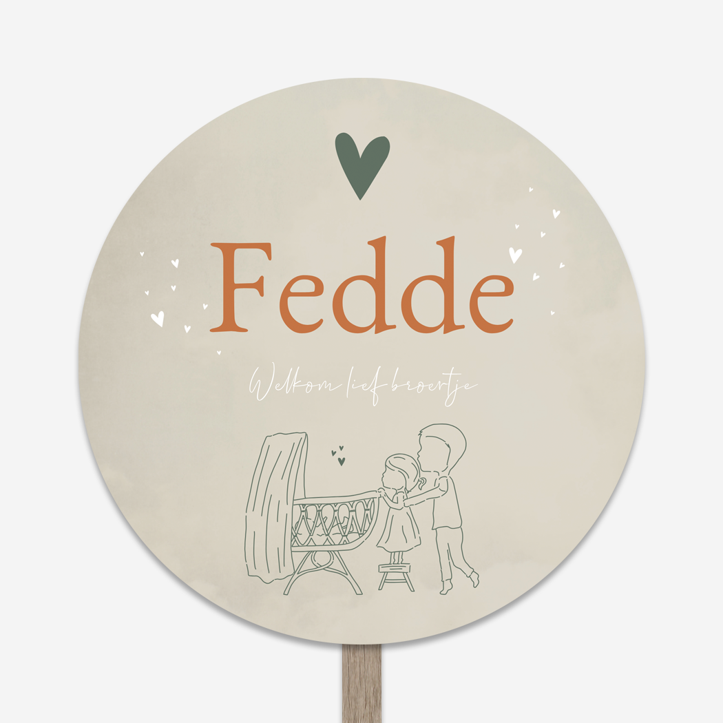 Tuinbord Jongen Wiegje Lijntekening Hartjes