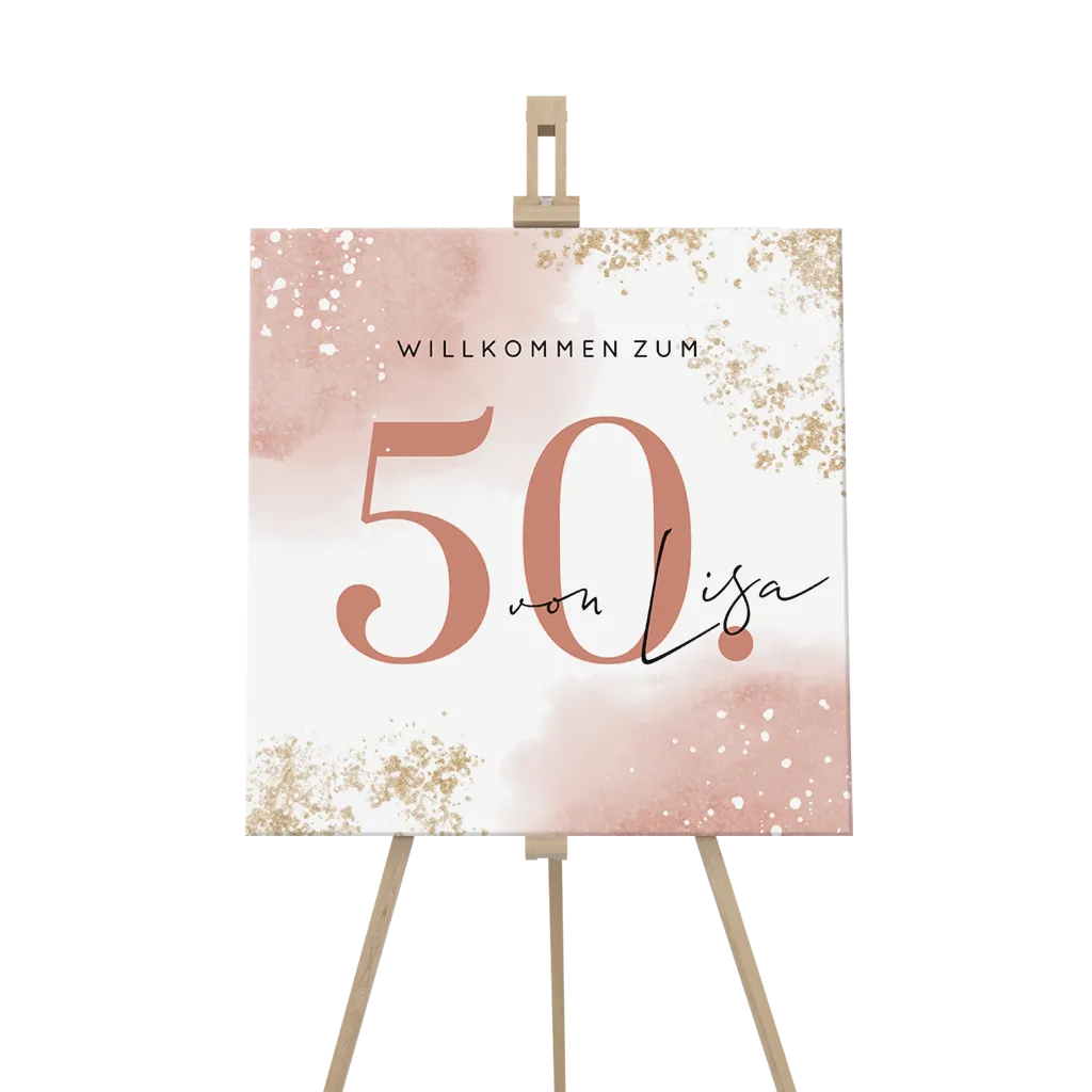 Willkommensschild zum 50 Geburtstag, altrosa Aquarell