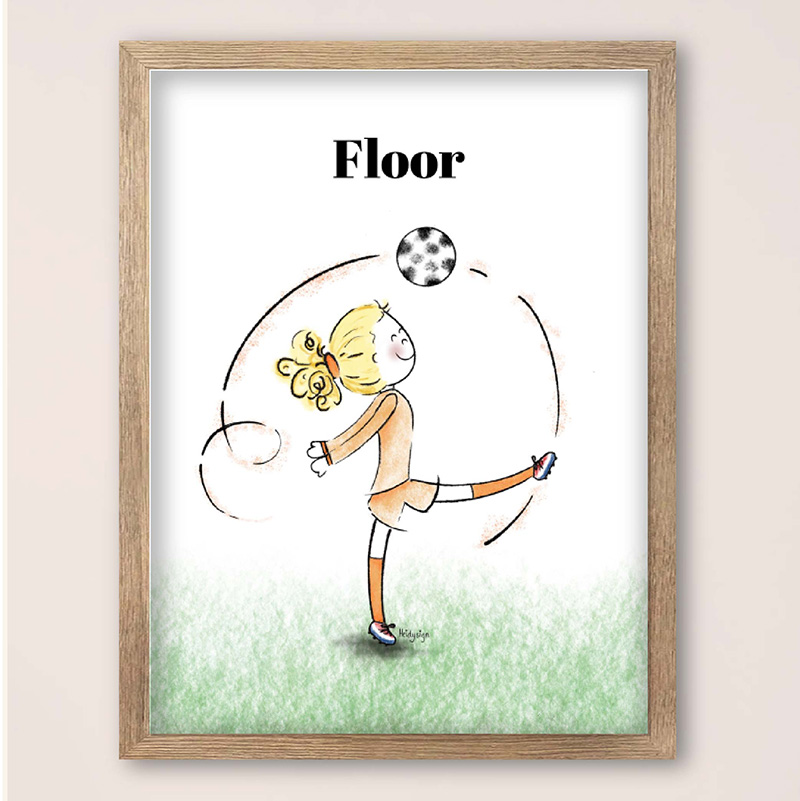 Kinderkamerposter voetballend meisje – met naam te personaliseren