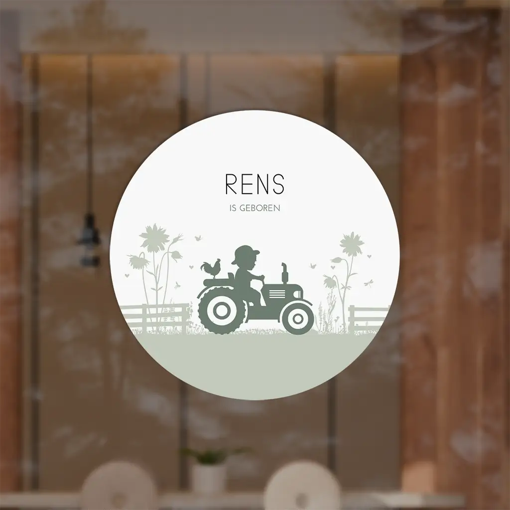 Raamsticker rond groen met silhouetje op tractor