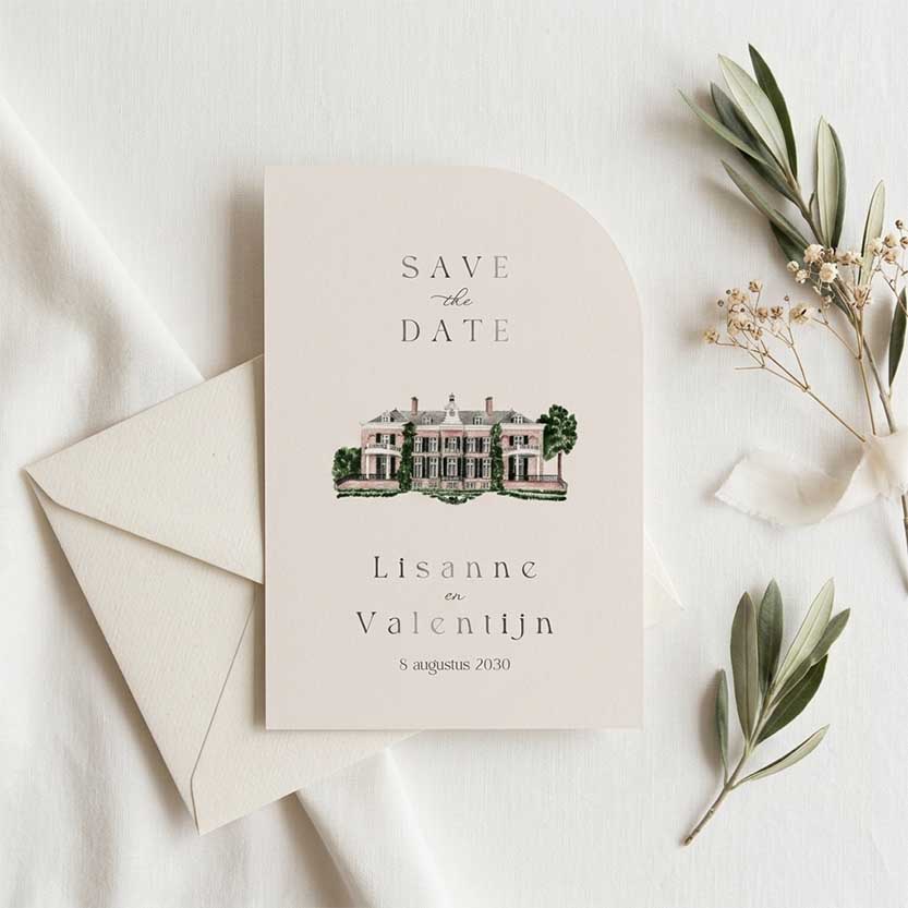 Save the Date kaart Rhederoord halfrond soft en clean