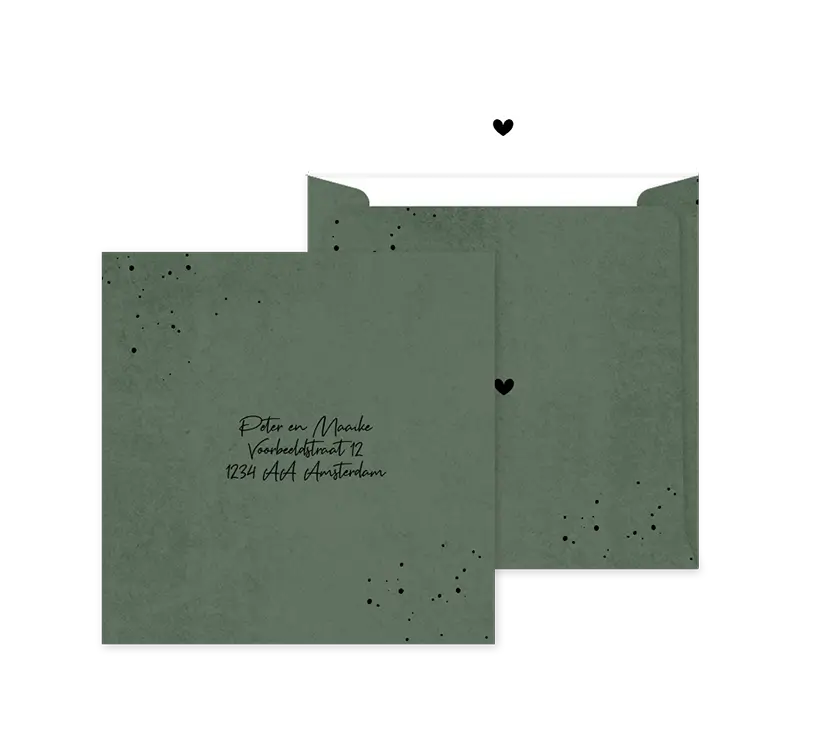 Groene velvet-look envelop op maat met zwarte spetters