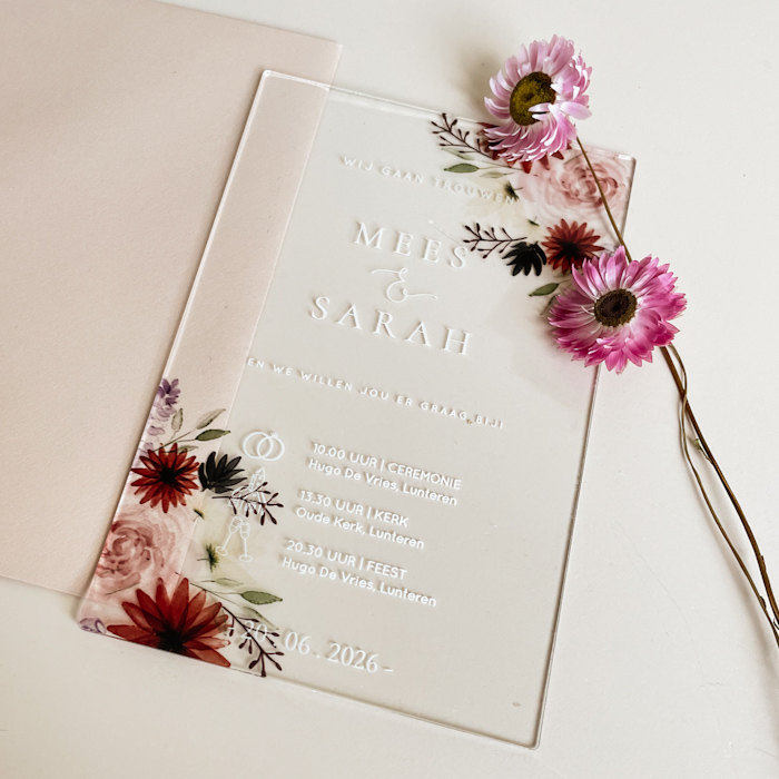 Acryl kaart transparant met bloemen
