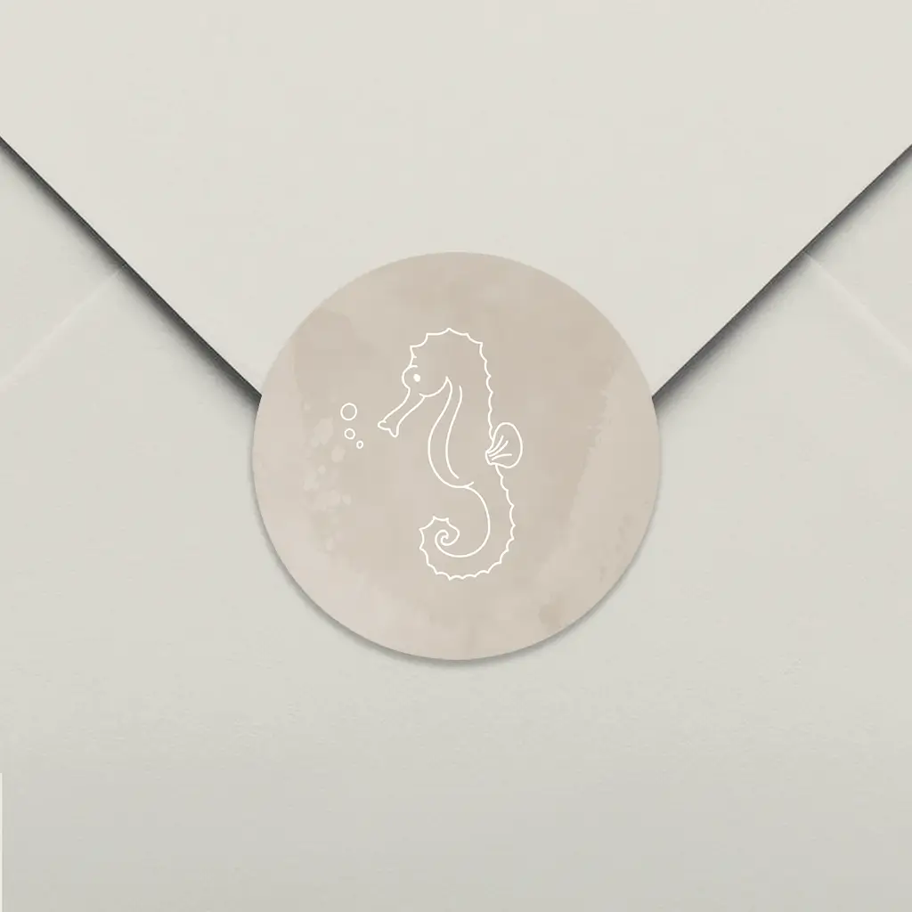 Beige velvet-look sluitsticker met zeepaardje - per vel