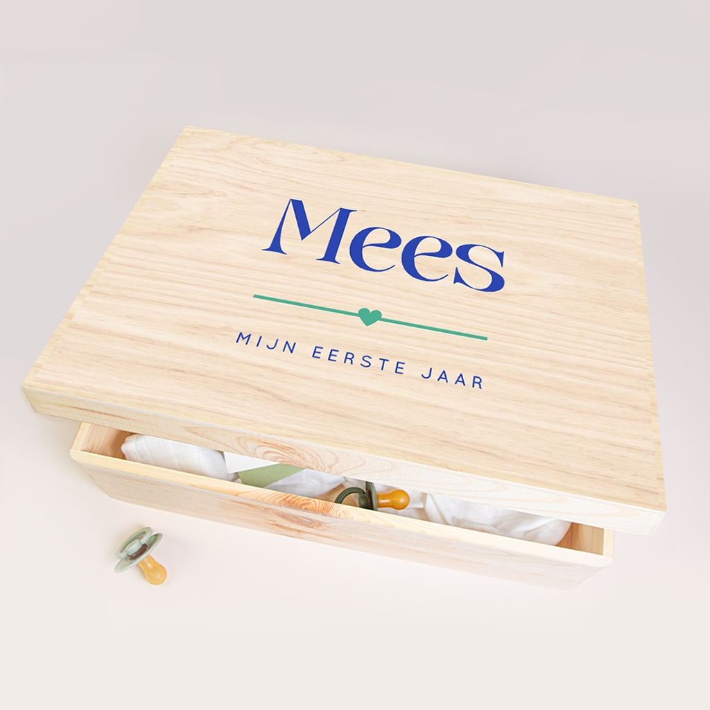 Memorybox baby colorblocking groen met blauw en hartje