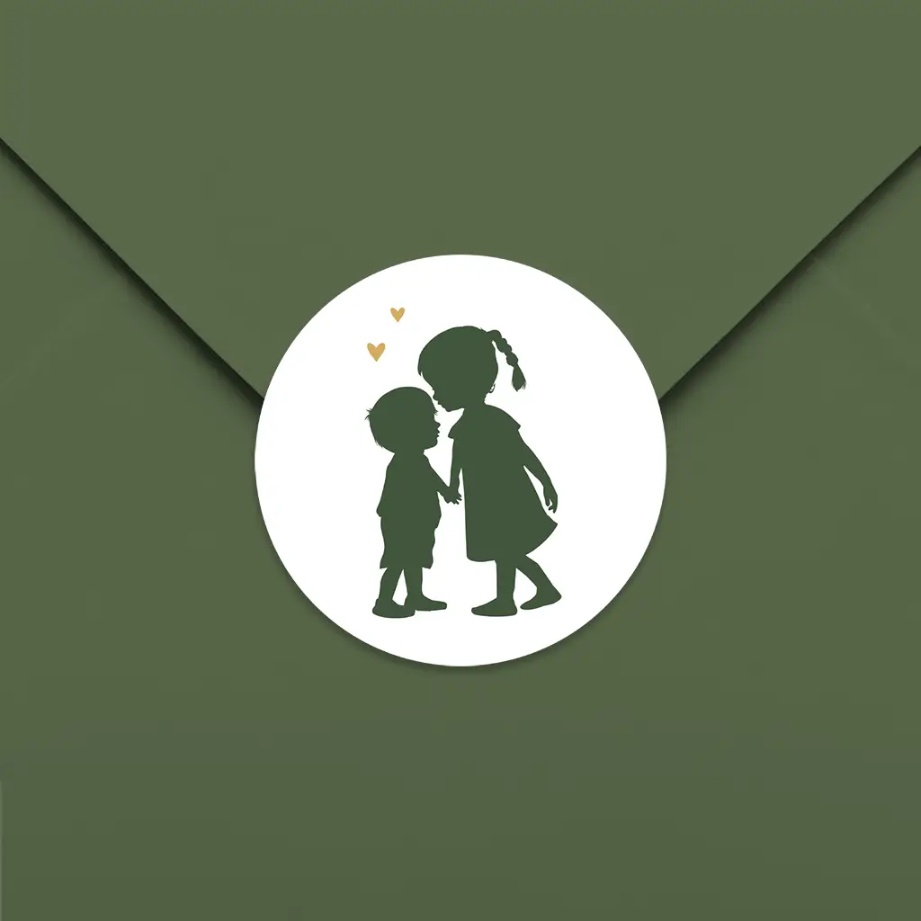 Sluitsticker met silhouetjes van grote zus met haar broertje - per 25 stuks