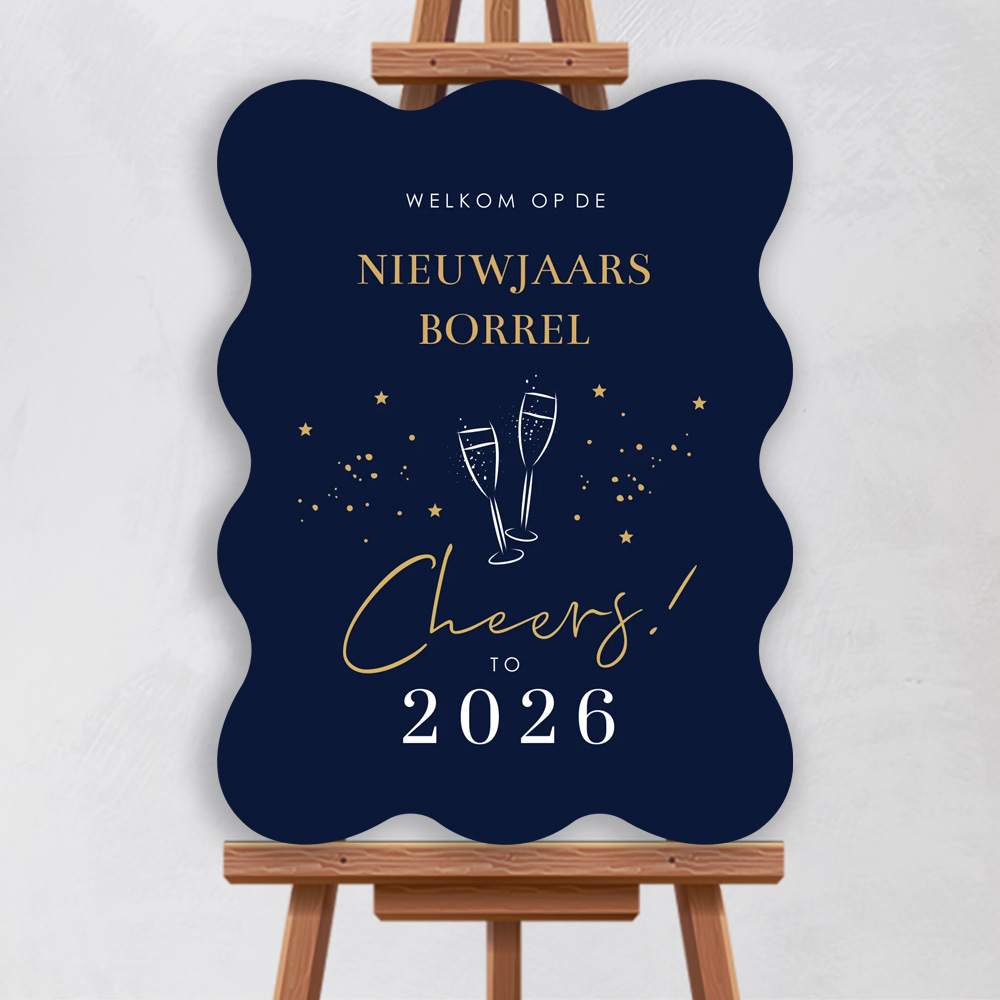 Welkomstbord nieuwjaarsborrel zakelijk blauw golvend
