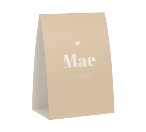 Trendy geboortekaartje beige in tentvorm met hoogglans