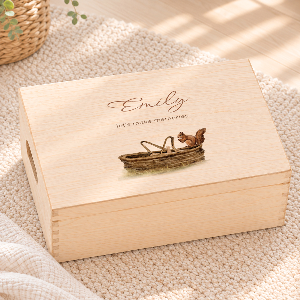 Memorybox met illustratie mandje en eekhoorn