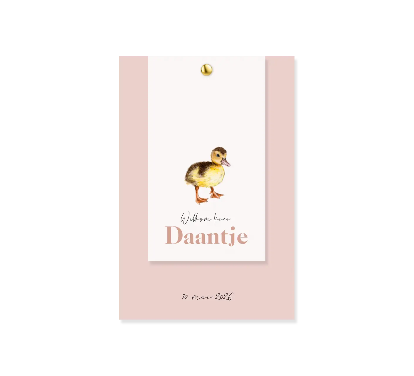 Label geboortekaartje roze met eendje