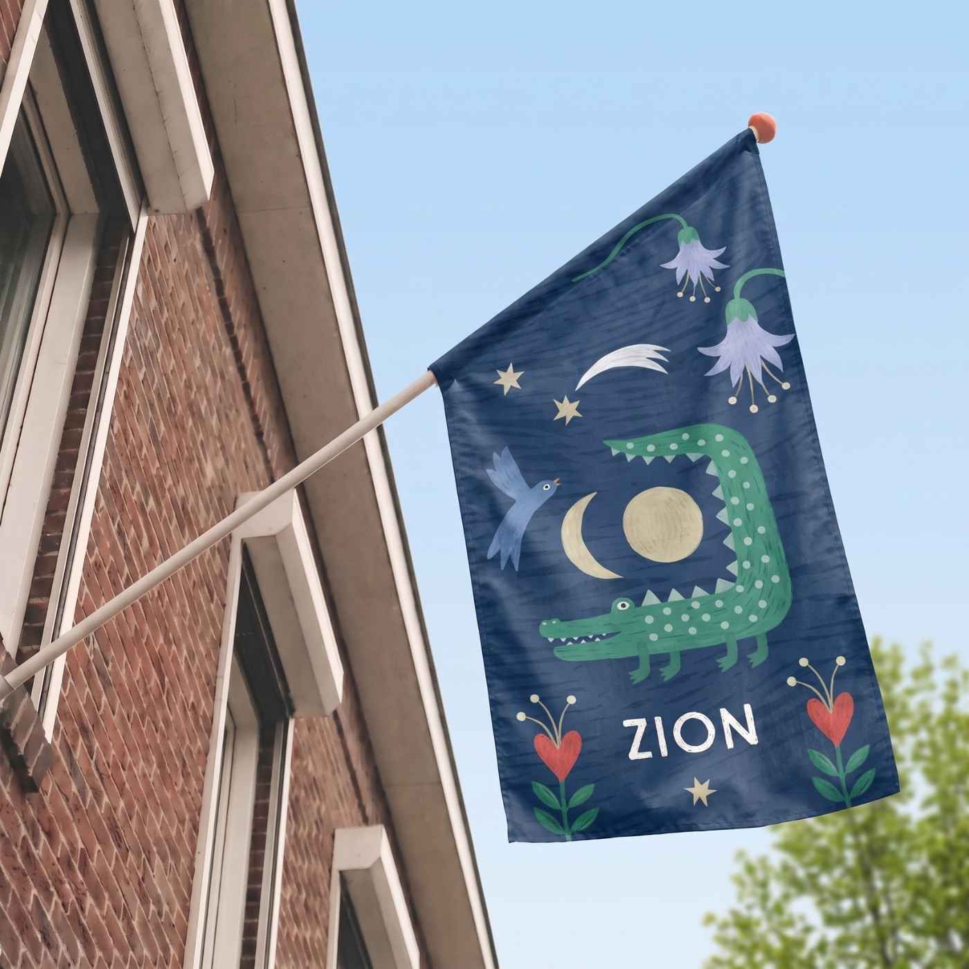 Geboortevlag jongen krokodil bloemen