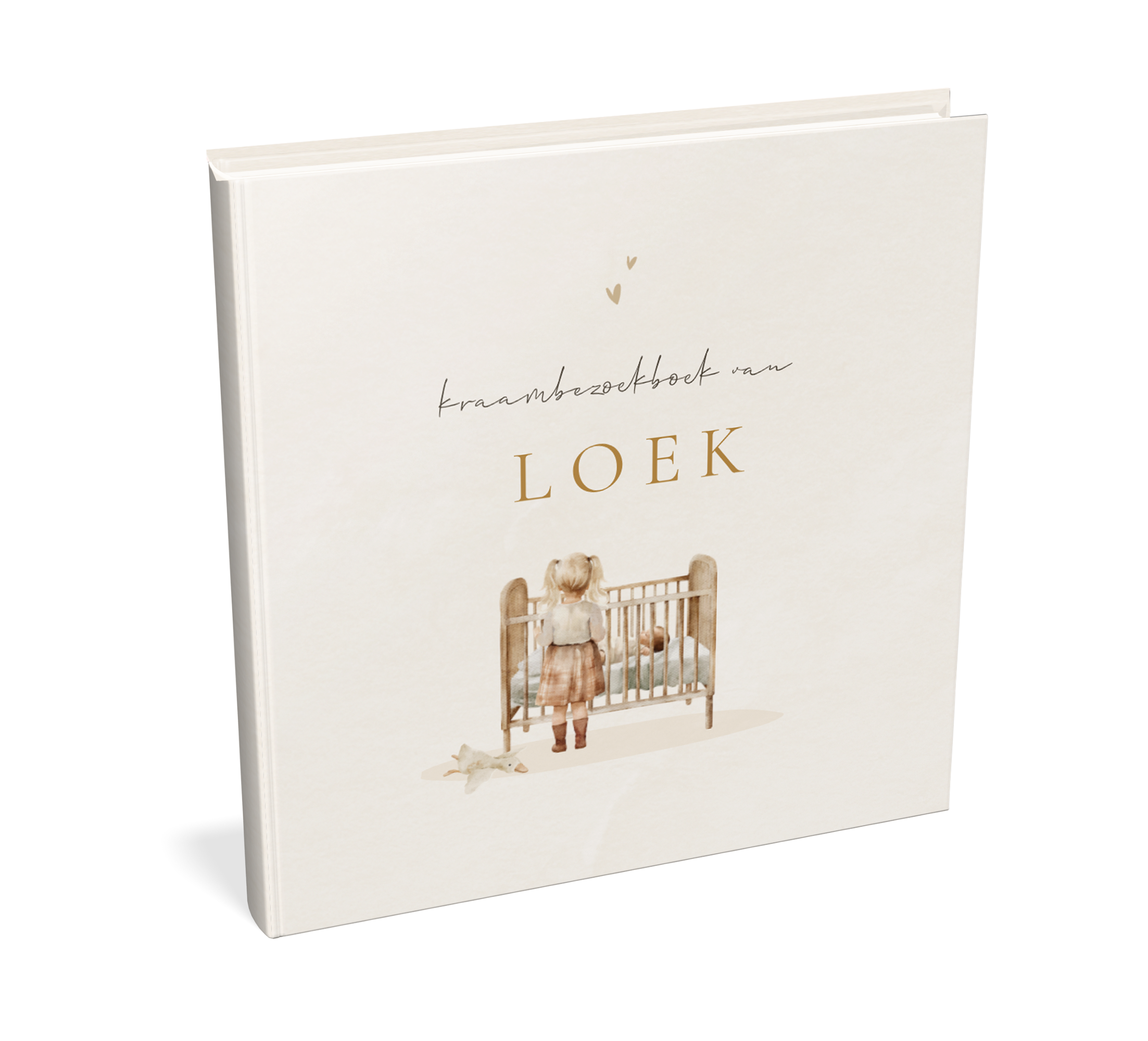 Kraambezoekboek beige met illustratie wiegje en grote zus