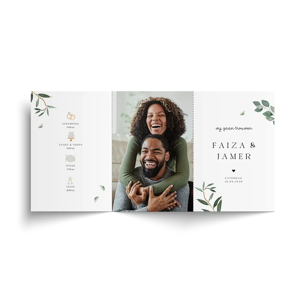 Botanische drieluik trouwkaart