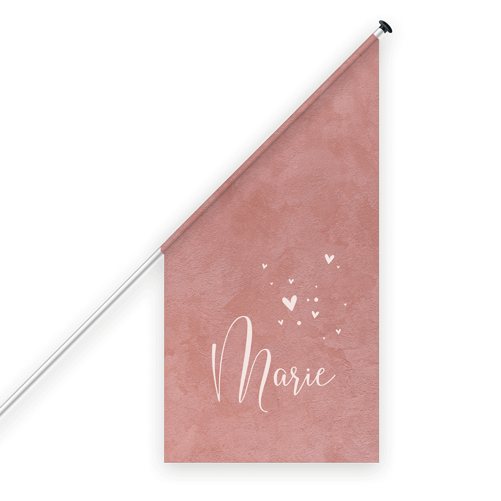 Geburtsfahne im rosa Velvetlook mit Herzchen