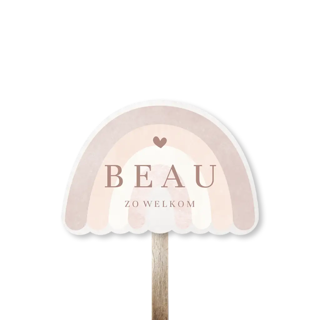 Tuinbord in regenboogvorm met naam en aardetinten