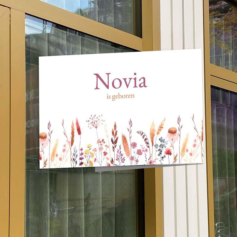 Geboortebord met rode en roze bloemen