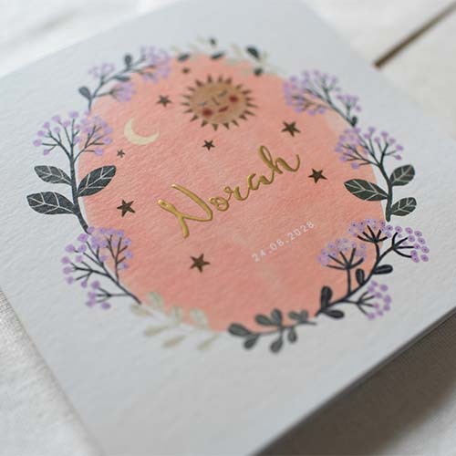 Geboortekaartje boho zon bloemen