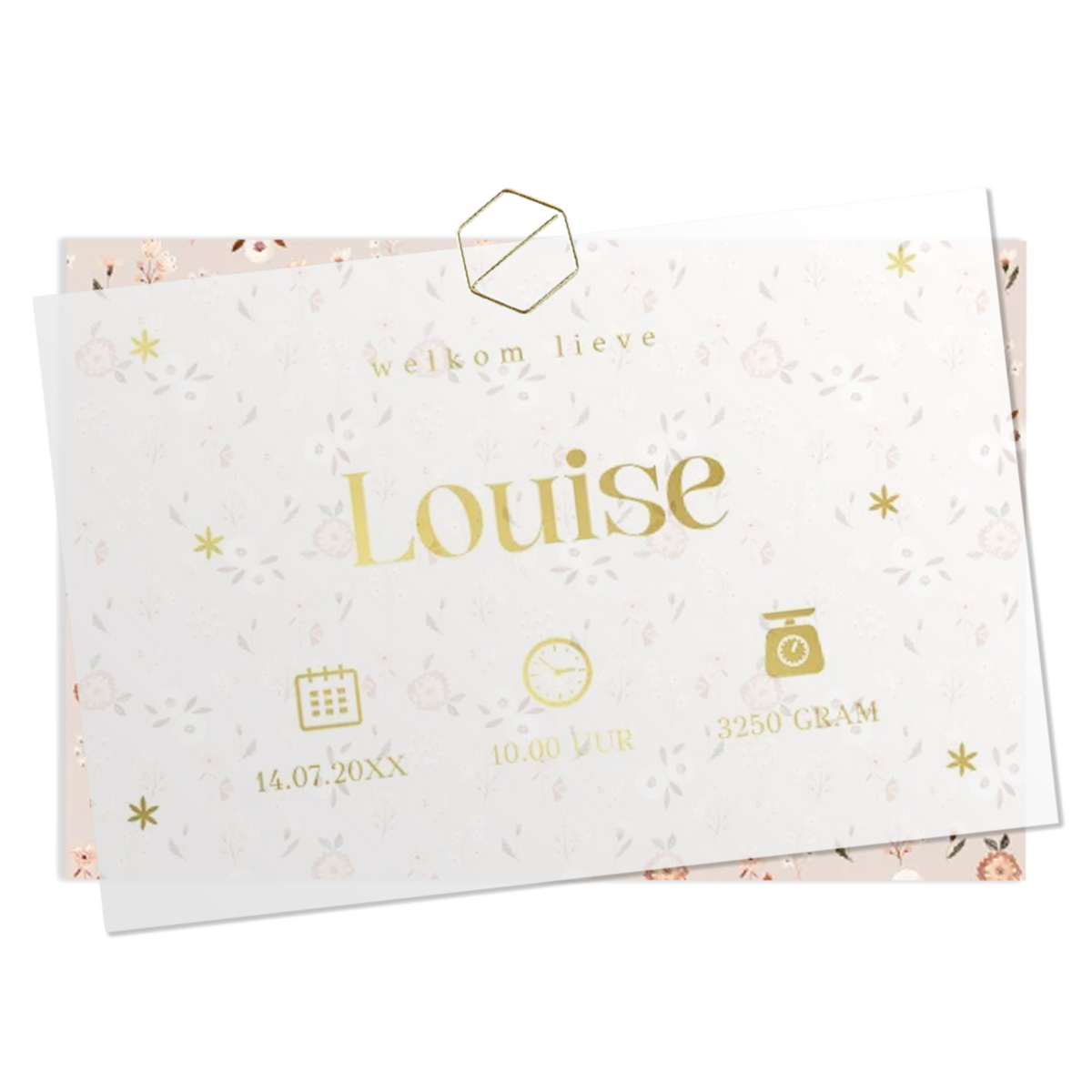 Deel 1 - kalkpapier voorkant geboortekaartje goudfolie