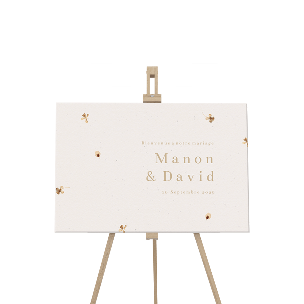 Panneau de bienvenue mariage avec fleurs séchées
