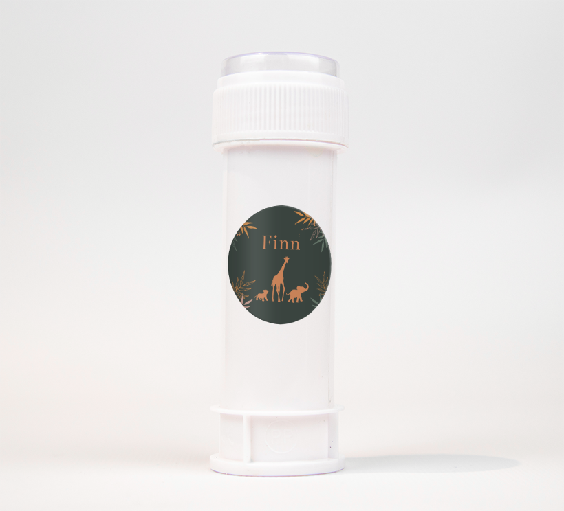 Naamsticker met koperkleurige silhouetjes van jungledieren