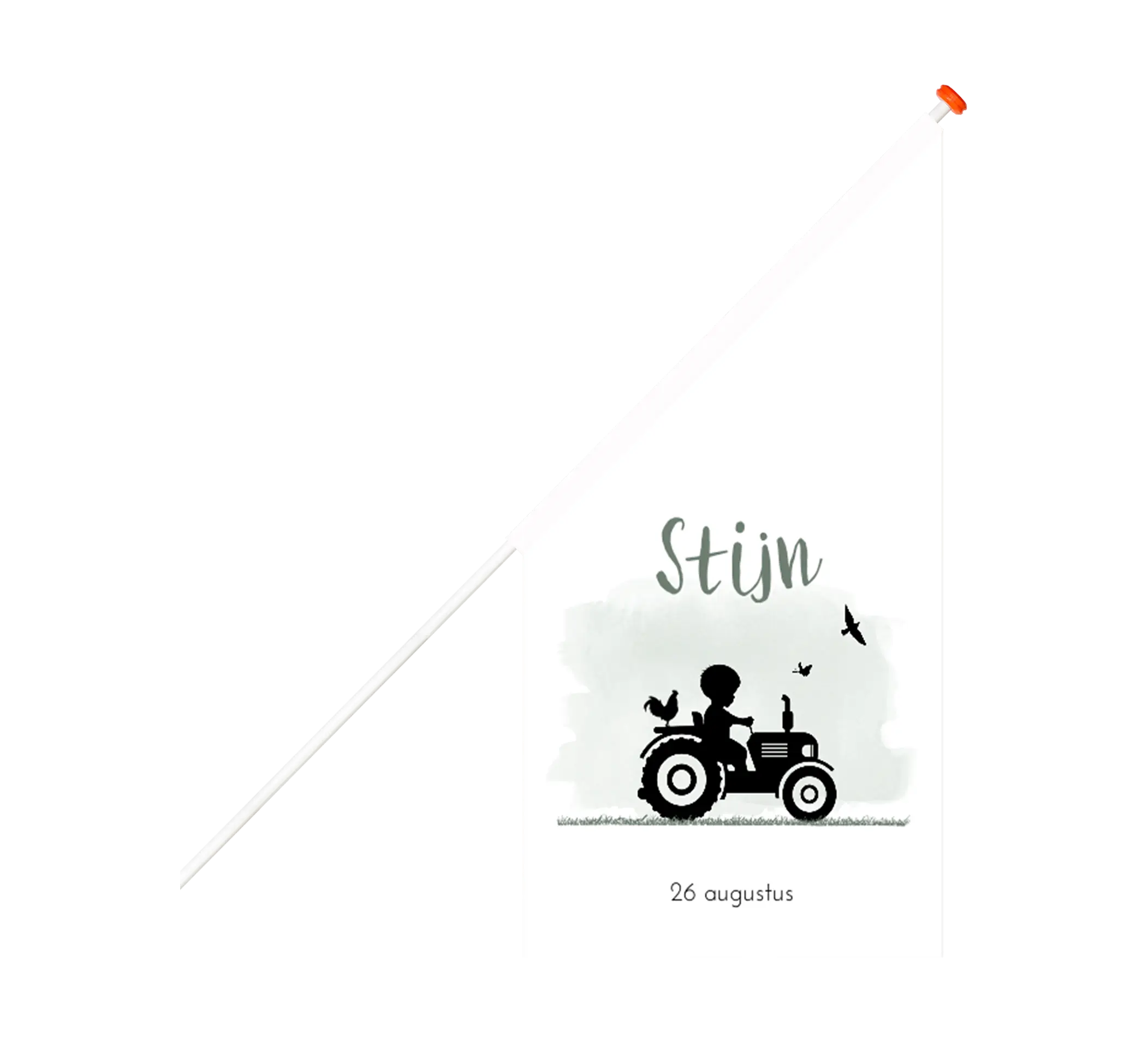 Lieve geboortevlag met watercolour en silhouet van jongen op tractor