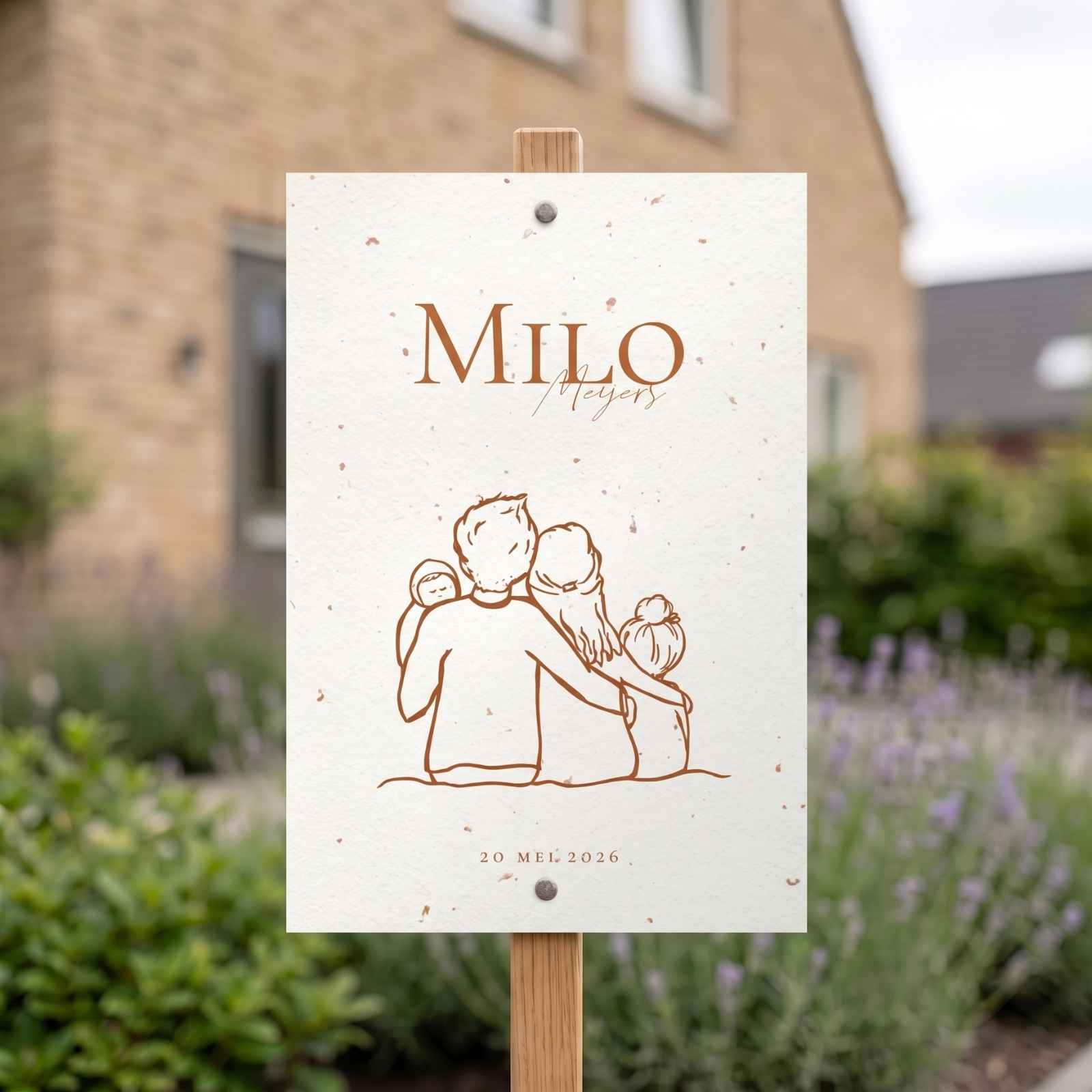Tuinbord geboorte lijntekening gezin