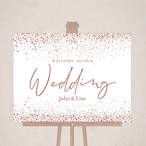 Welkomstbord bruiloft stijlvol met hartjes