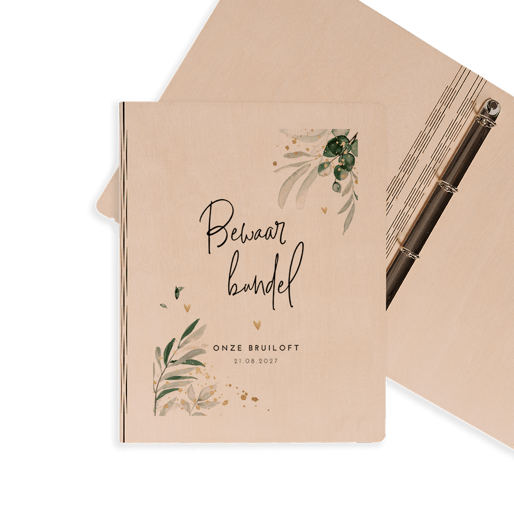 Botanische bewaarbundel bruiloft met gouden hartjes