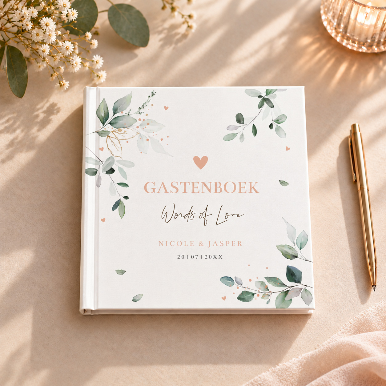 Gastenboek huwelijk botanische groene bladeren