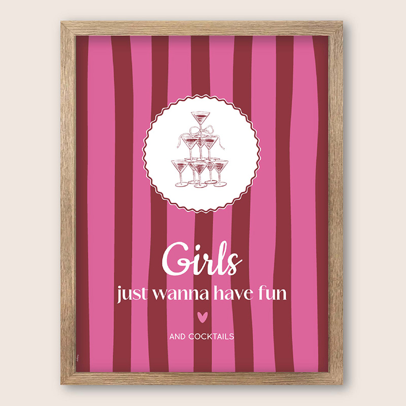 Poster Girls just wanna have fun – roze strepen en cocktails