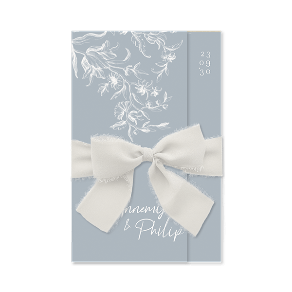 Vintage drieluik trouwkaart met bloementakjes