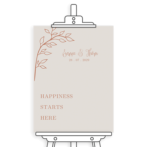 Welkomstbord bruiloft met takje