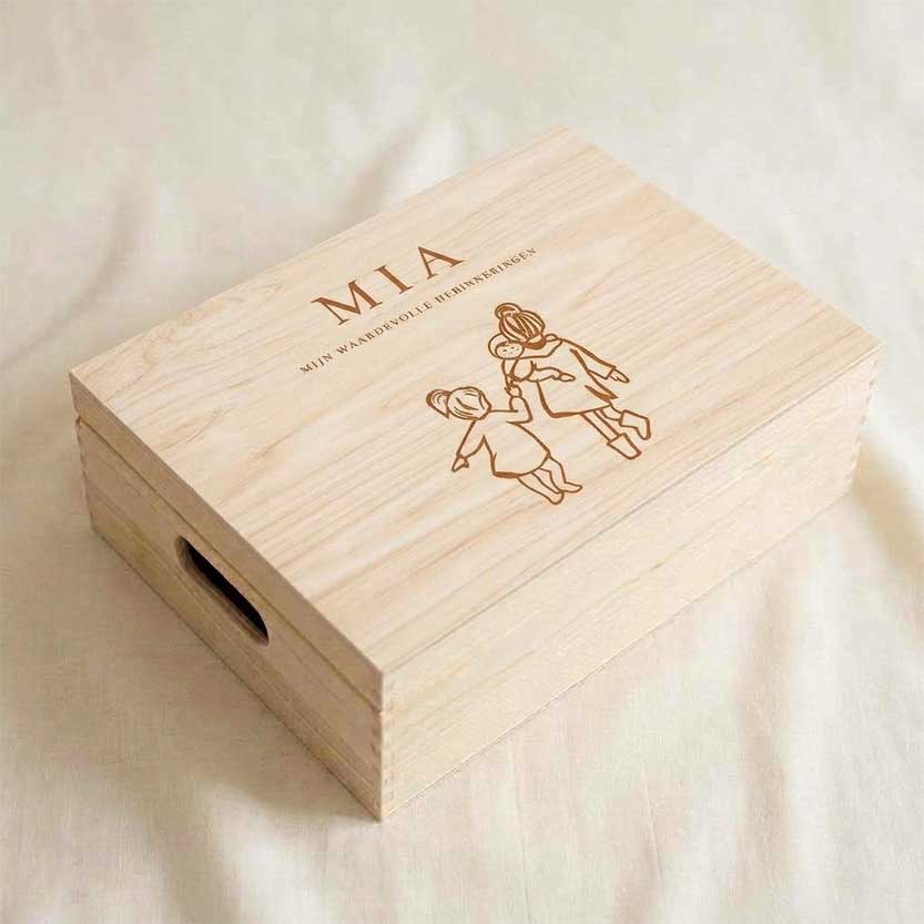 Memorybox geboortekaartje lijntekening zusjes baby