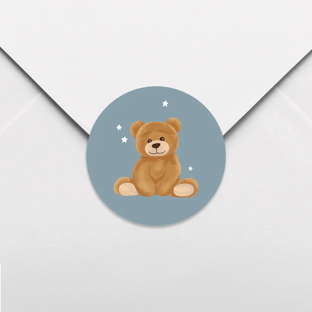 Sluitsticker blauw met teddybeer - per 25 stuks