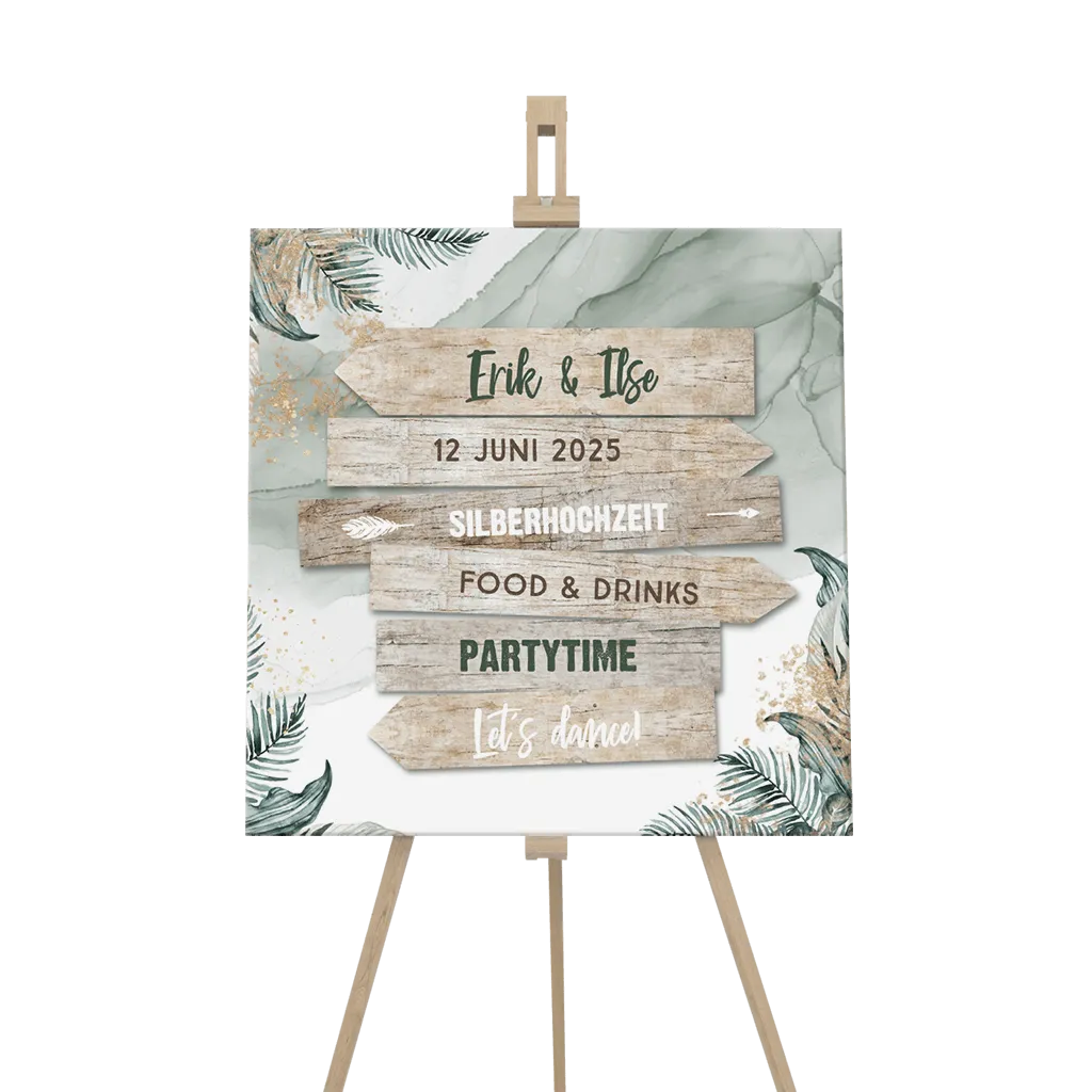Botanisches Willkommensschild Silberhochzeit mit Wegweiser