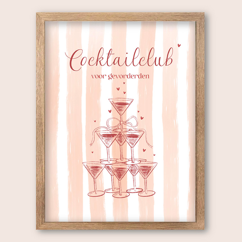 Poster met cocktailglazen en strepen – Cocktailclub voor gevorderden