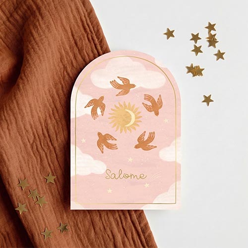 Geboortekaartje meisje vogels zon