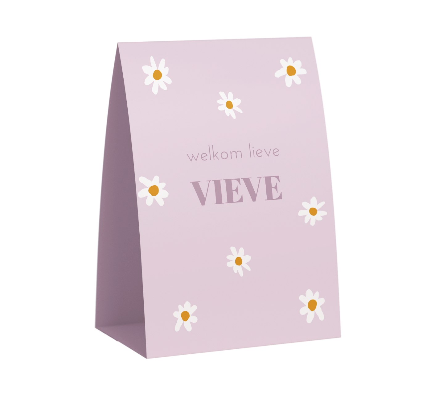 Lief geboortekaartje in tentvorm met madeliefjes voor een meisje