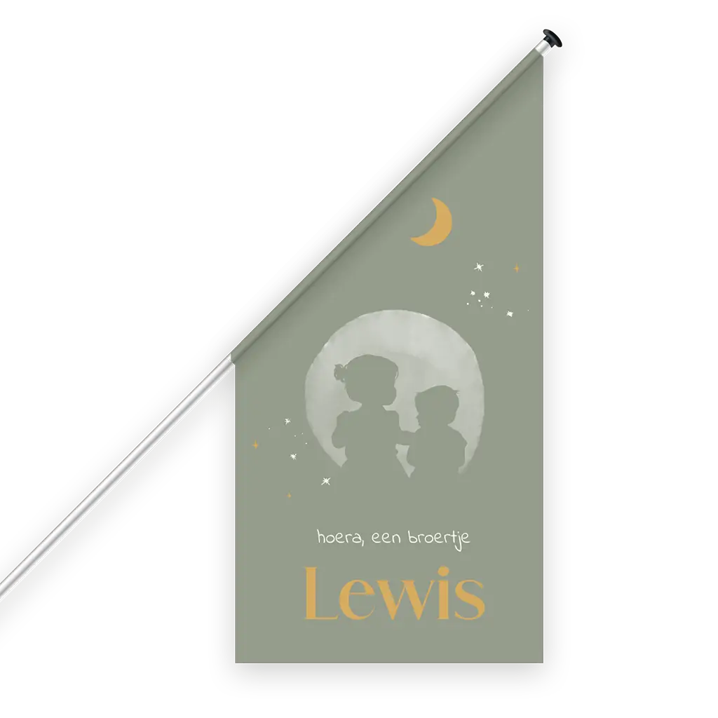 Geboortevlag in zachtgroen met silhouetjes en een maantje