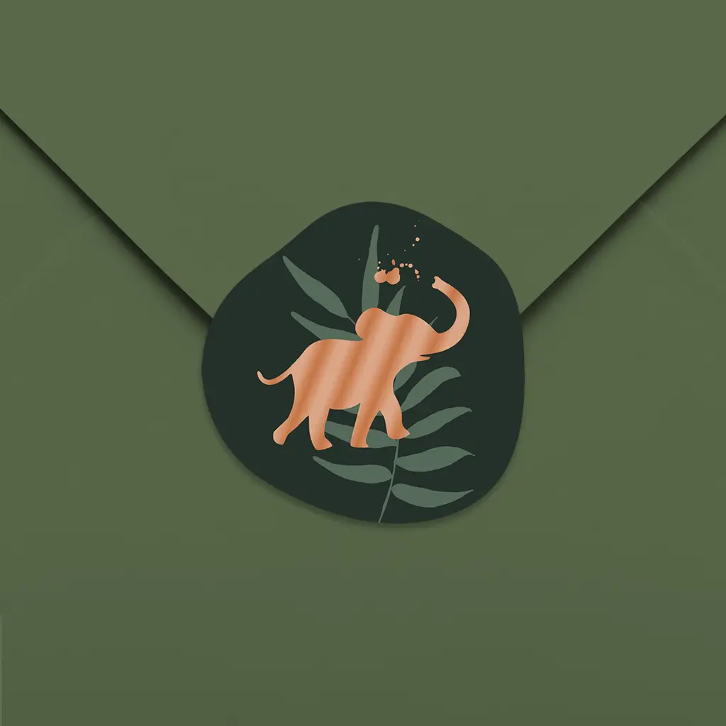 Sluitsticker hoogglans met olifant in organische vorm - per 20 stuks