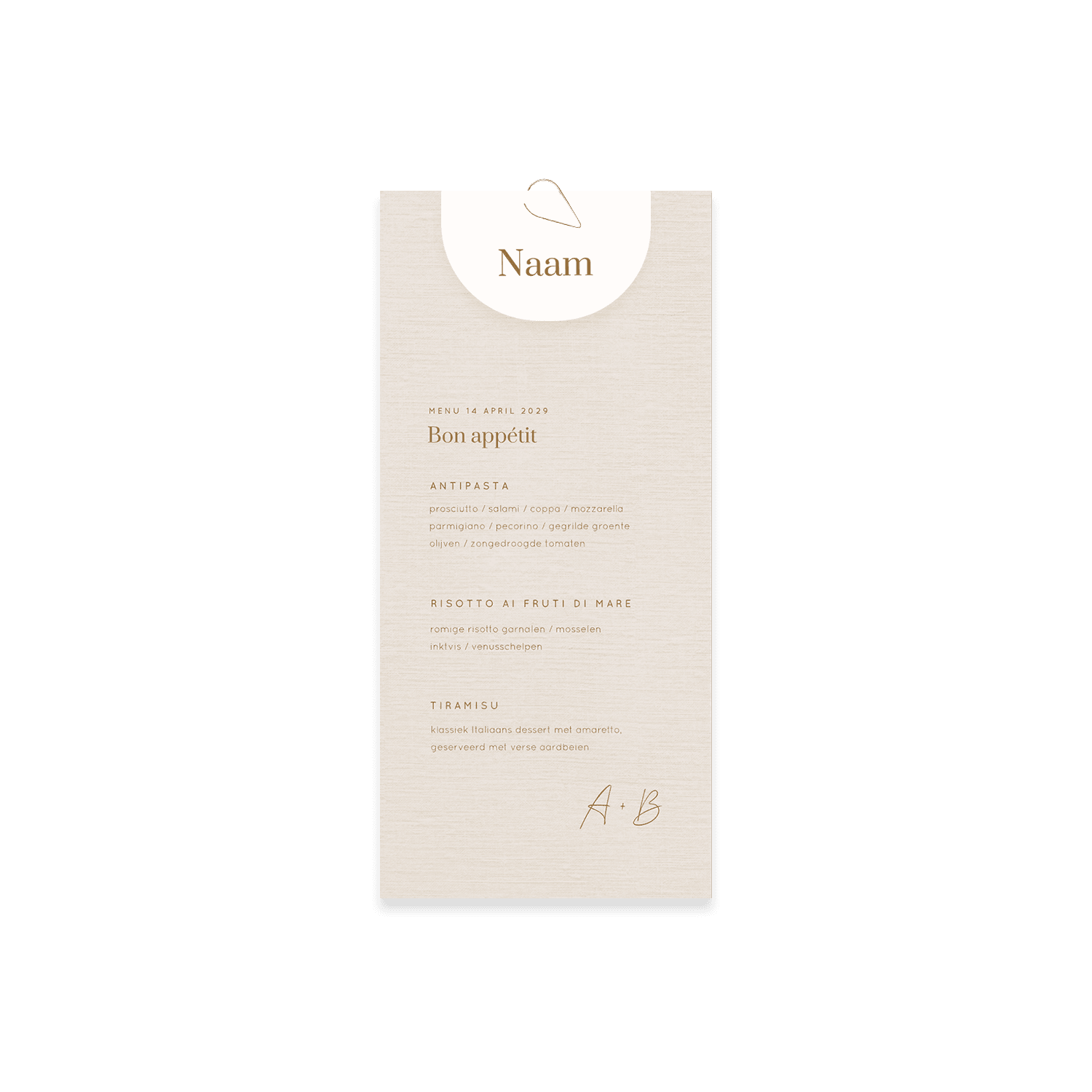 Menukaart in linnen look met optioneel naamkaartje