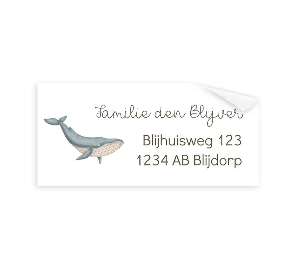 Adresstickers met walvis en tekst in bruin