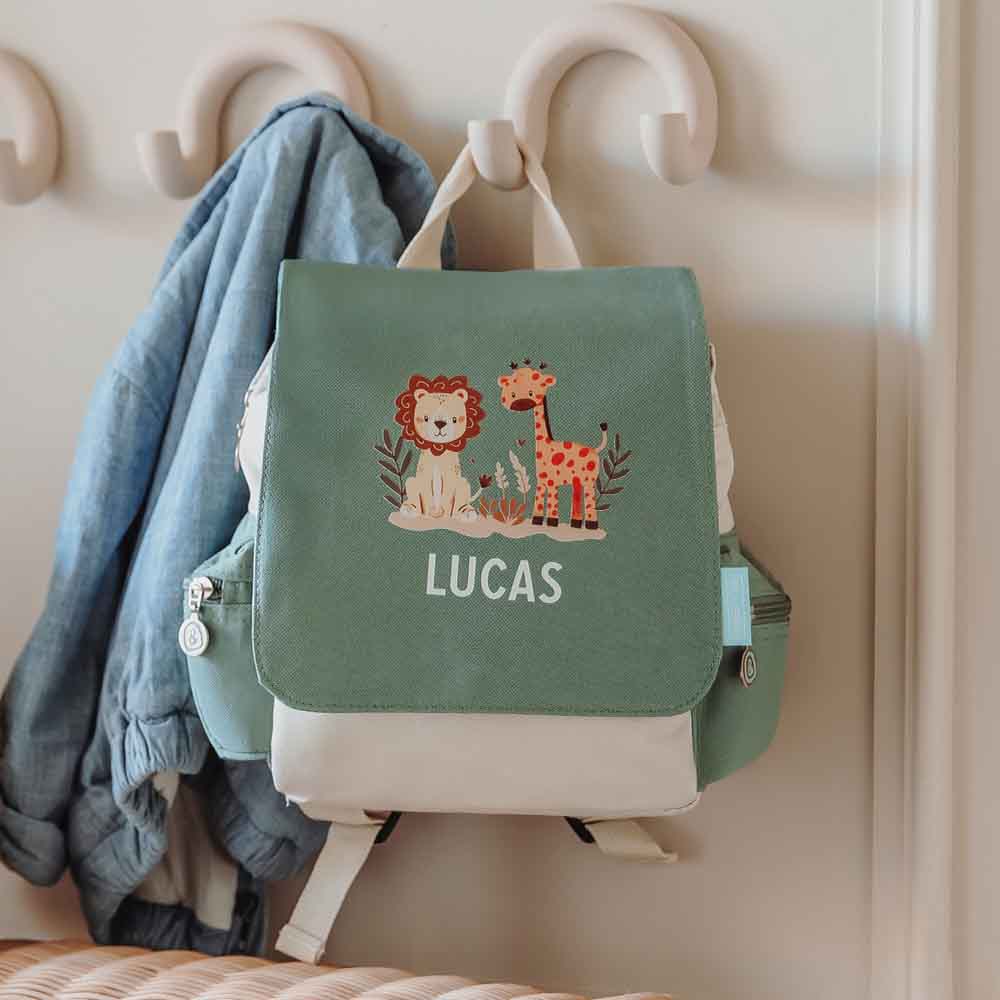 Stoere rugtas Adventure met leeuw en giraffe